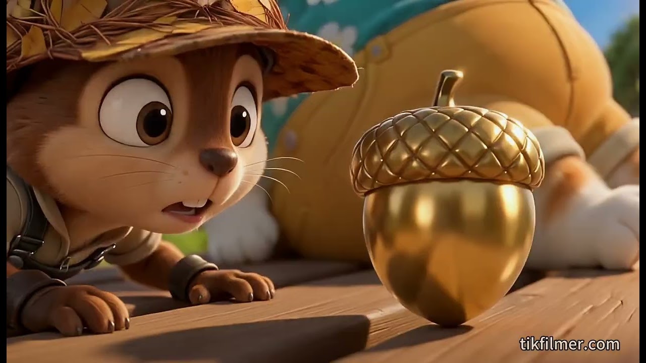 Write an 1-minute short story about a squirrel go on a fun adventure to seek the Golden Acorn.