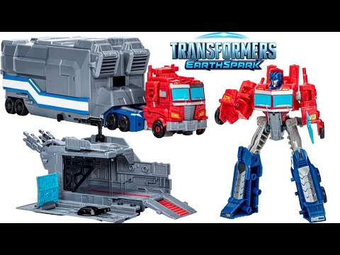 Transformers Earthspark Optimus Prime with Battle Base Trailer!