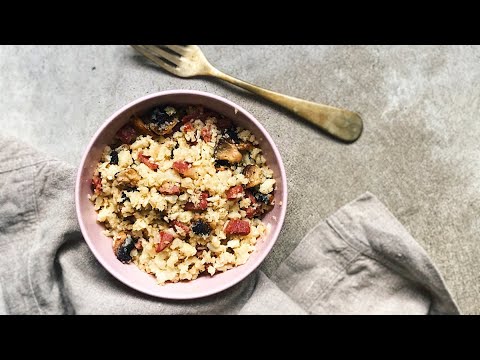 RECETA DE ARROZ DE COLIFLOR CON CHAMPIÑONES Y JAMÓN
