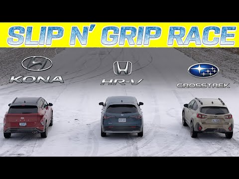 AWD CUV Snow Battle! Subaru Crosstrek E-Boxer vs Honda HR-V AWD vs Hyundai Kona Nline Race.