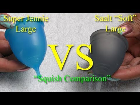 Saalt Cup "Soft" vs Super Jennie LARGE Menstrual Cup Squish Comparison