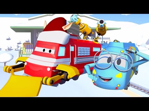 Tåget Troy och snökanonståget I Bilköping | Bil- och lastbilsserier för barn