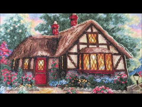 Completed Cross Stitch (Twilight Bridge) - Adding backstitching and French knots