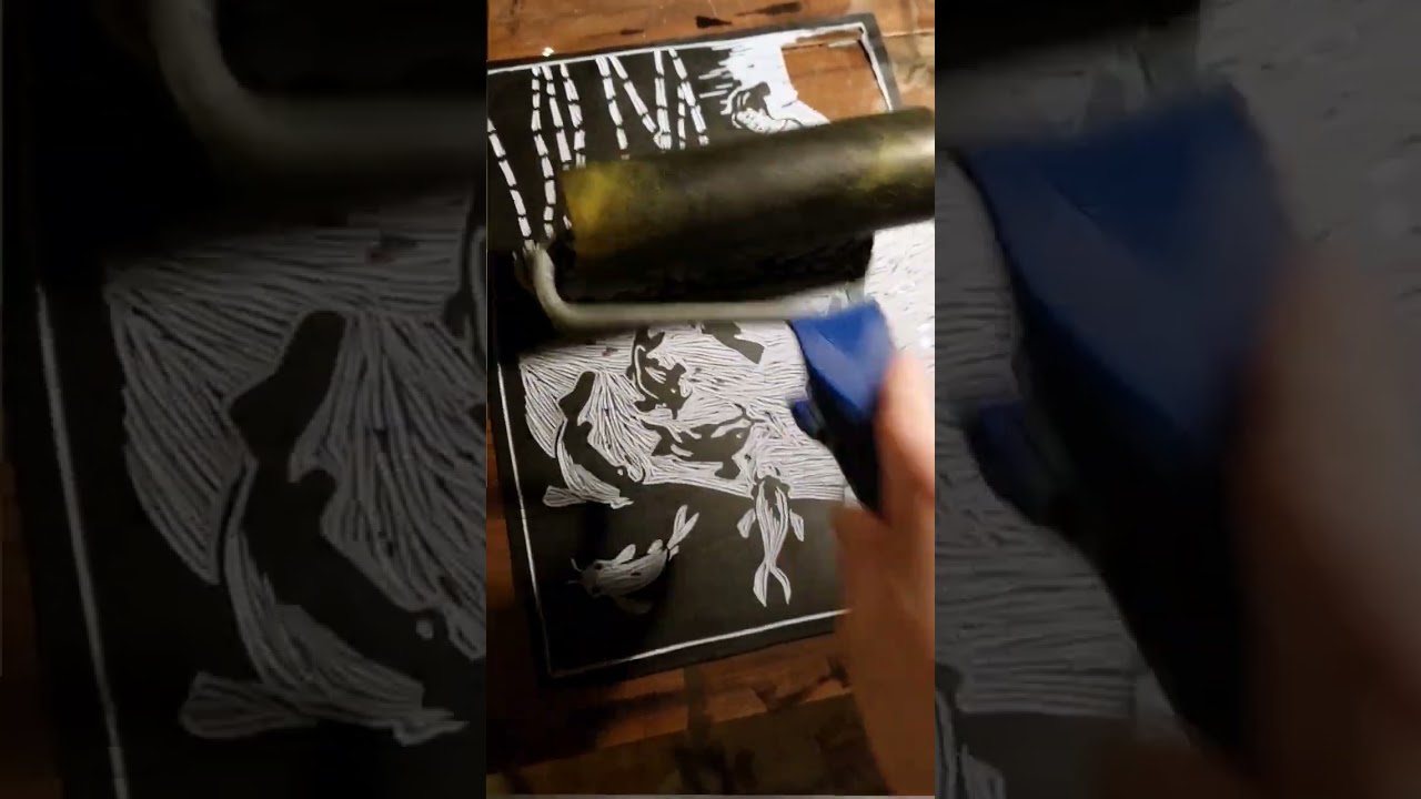 A #linocut about #Japan #art #geisha #wabi_sabi #japaneseart #pond #fish