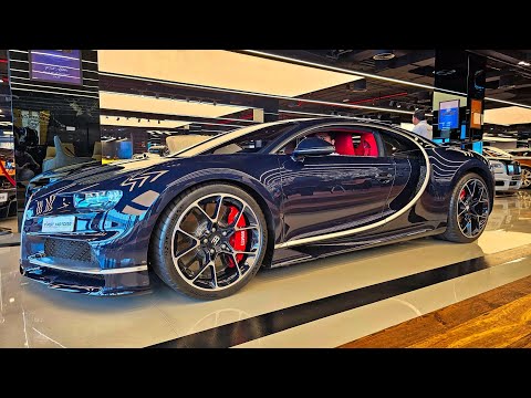 BUGATTI CHIRON, Blue Carbon & Red Interior BEAST Startup SOUND & DRIVE at F1RST MOTORS DUBAI