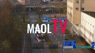 Blårosa buss i Borås centrum