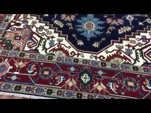 Tan, Red and Navy Large Serapi Oriental Rug 9'10X13'10 - AT 1059