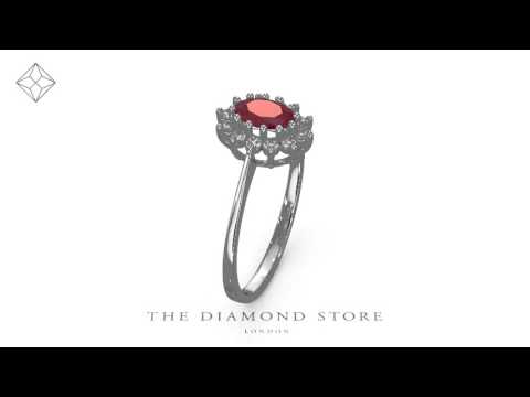 FET33-TY -RUBY 6 X 4MM AND DIAMOND 18K WHITE GOLD RING