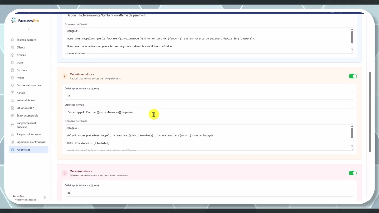 Tutoriel vidéo : Relances automatiques — Formation FacturesPro