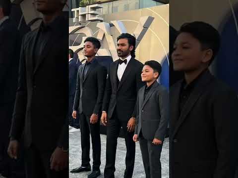#Dhanush attends #TheGrayMan US premiere with sons Yatra and Linga.red carpet with his handsome sons