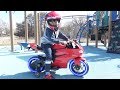 Huge Surprise Toy Motorcycle Sport Bike Power Wheel Ride On Test Drive At Park Playground