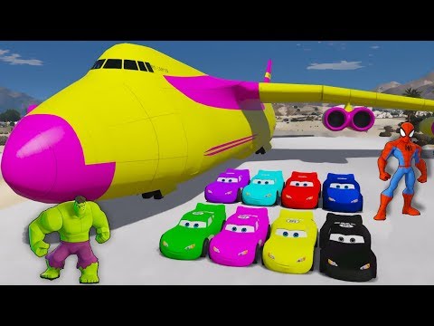 Disney Cars Transportation On Cargo Plane With Lightning McQueen & Spiderman
