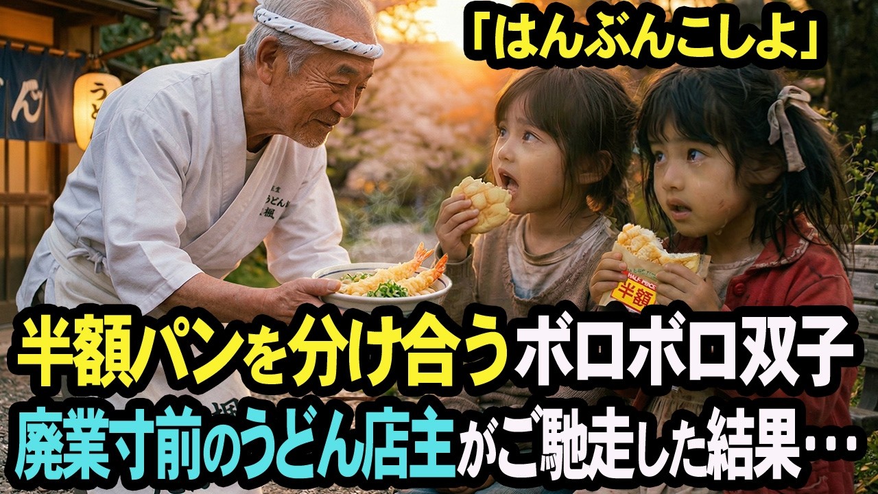 「はんぶんこしよ」半額パンを分け合うボロボロ双子に 廃業寸前のうどん屋店主がご馳走した結果