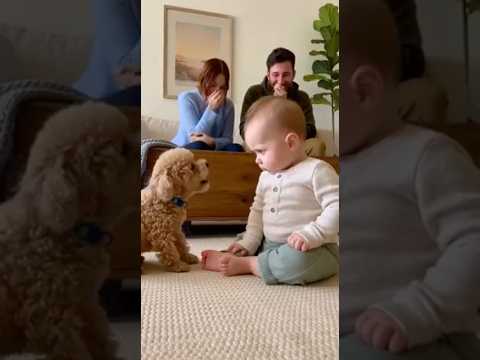 初めて犬に文句を言われた赤ちゃん、どうしていいか分からず固まってしまう。。。#dog #baby #cute #funny #shorts #shortvideo #赤ちゃん #トイプードル