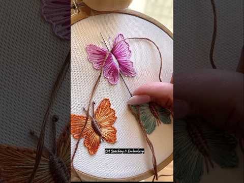 So gorgeous & easy hand embroidery #shorts #trending #stitch #embroidery #ytshorts #butterfly