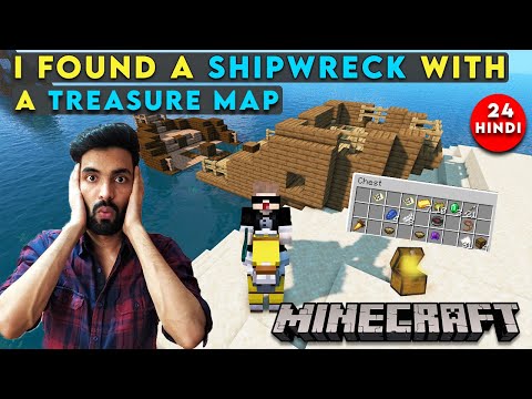 Navrit Gaming - I FOUND A SHIPWRECK WITH A TREASURE MAP - MINECRAFT SURVIVAL GAMEPLAY IN HINDI #24