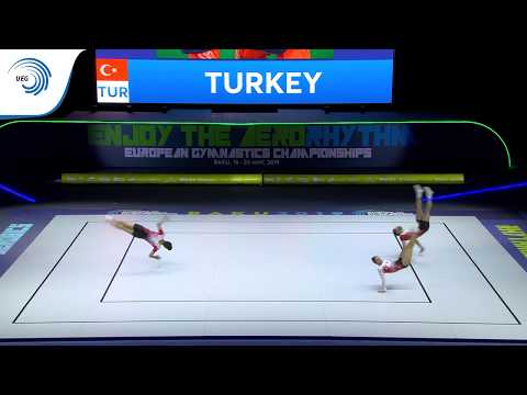 Ahmet CORUH, Nihatcan GUL & Nazli OZGOR (TUR) - 2019 Aerobics European Championships, trio final
