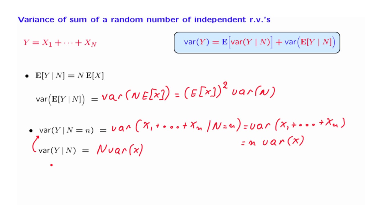 L13.11 Variance of the Sum of a Random Number of Random Variables