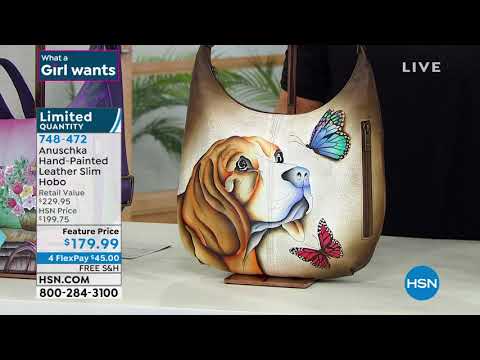 Anuschka Handbemalte schmale Hobo-Tasche aus Leder