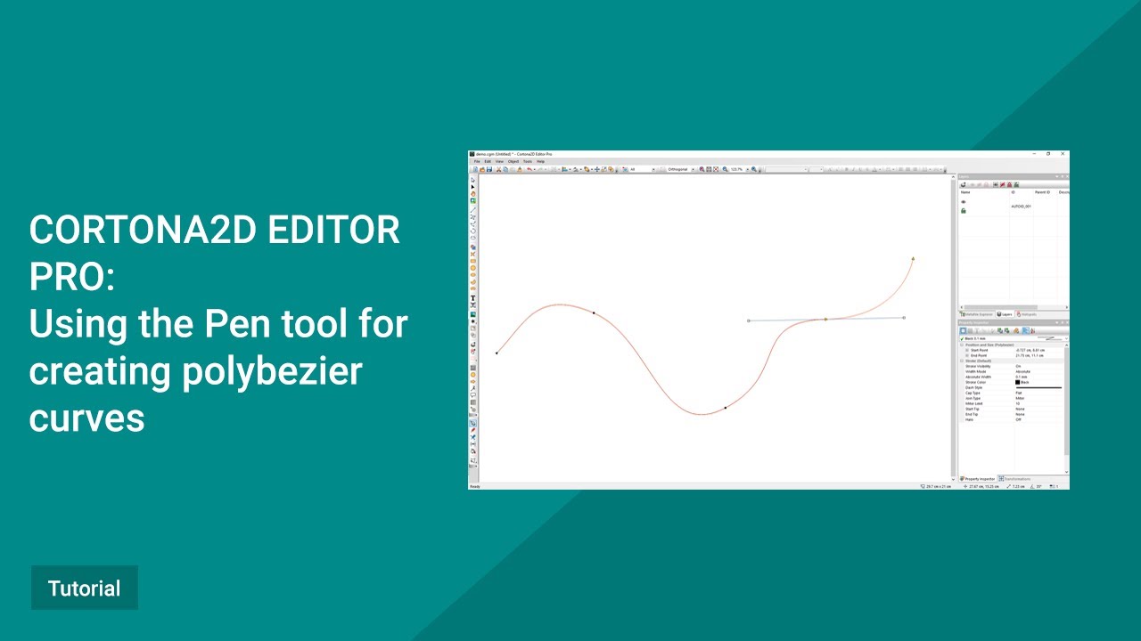 Cortona2D Edotor Pro Tutorial. Using the Pen tool for creating polybezier curves