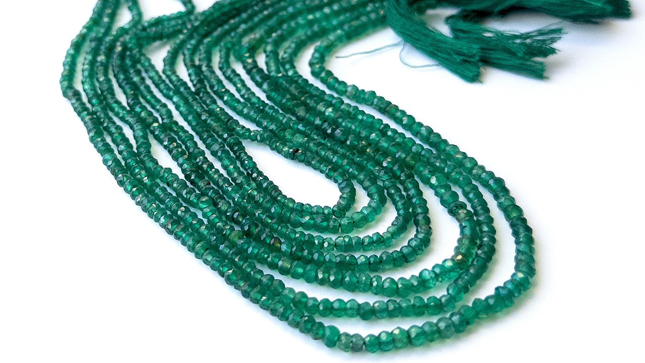 Green Onyx | Faceted Rondelle | Various 3-4.4mm Bead Size | 34cm Strand Length video
