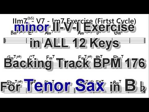minor ii-V-I Exercise in ALL 12 keys - Backing Track for Tenor Sax, BPM 176