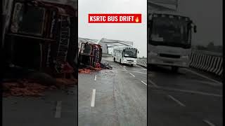 KSRTC BUs Drifting on wet road😱 #drift #bus #accident #truck #india #road #miss #escape #lucky #fun