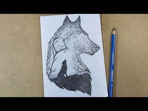 How to draw Scenery of Moonlight Wolf step by step |...