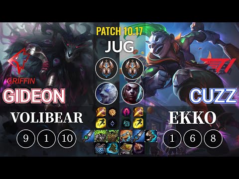 GRF GIDEON Volibear vs T1 Cuzz Ekko Jungle - KR Patch 10.17