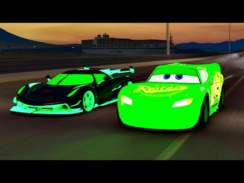 Lightning McQueen Alien Engine vs Koenigsegg Jesko Alien Engine at Night Special Stage Route X