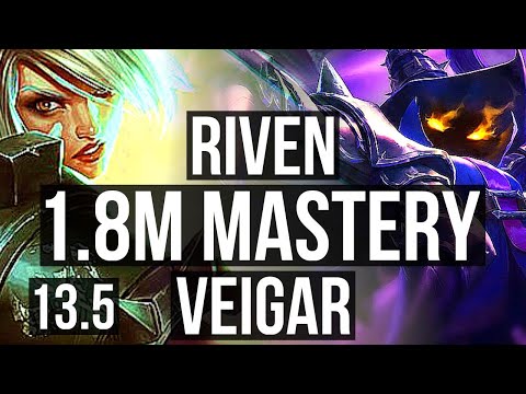 RIVEN vs VEIGAR (MID) | Rank 5 Riven, 1500+ games, 1.8M mastery, 6 solo kills | TR Challenger | 13.5