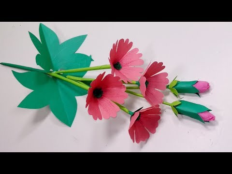 Stick Paper Flower-DIY Paper Flower Making for Decoration-Stick Flower-Jarine's Crafty Creation Video