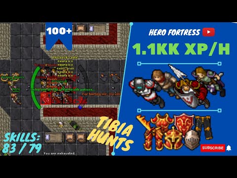 EK SOLO LVL 100+ 1.1KK XP/H - SKILLS 83/79 - Hero Fortress - TIBIA HUNT - (EK SOLITÁRIO DO ZERO)