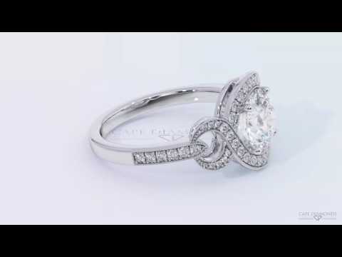 Halo Crossover Infinity White Gold Round Cut Diamond Engagement Rings - Cape Diamonds
