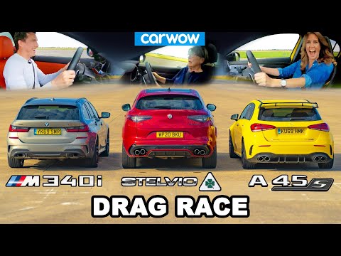 BMW M340i v AMG A45 v Alfa Stelvio QV - DRAG RACE *Mat v Mum v Girlfriend*