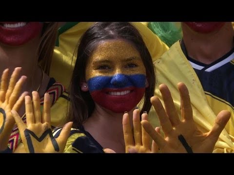Colombia and Brazil fans show their colours in Fortaleza