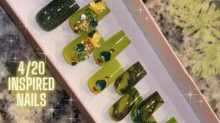 20 pc press on nails set | how to make press on nails to sell | Gelx nail art inspo | Green nails
