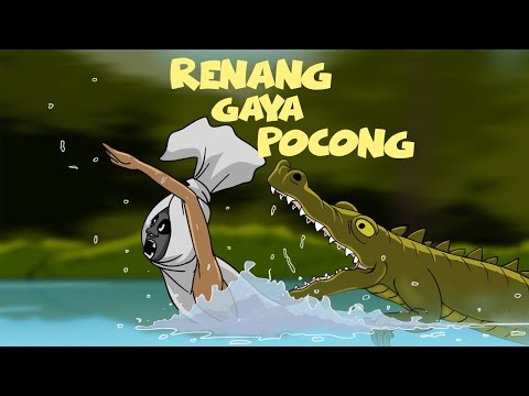 Akibat Jahil akhirnya si Pocong Renang dikejar Buaya - Kartun Hantu Lucu