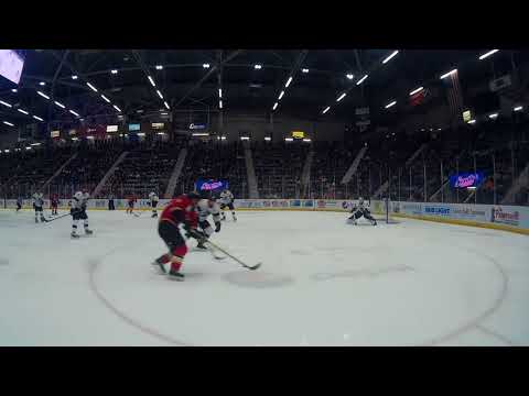 Schmelzer (ADK) crashes into Dekanich (RDG), ECHL Hockey: Reading Royals @ ADK Thunder, March 31,