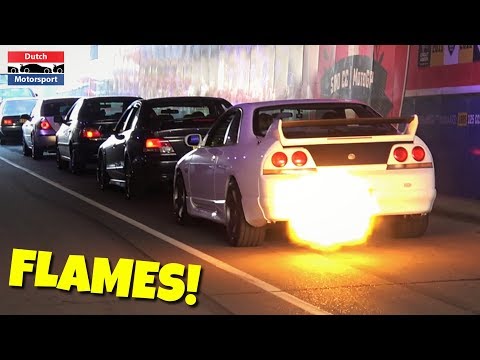 JDM Cars going CRAZY in TUNNEL! - BURNOUTS & Flames!