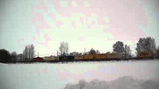 preview picture of video 'Green Cargo freight train passing village of Tidan in Skövde county.'