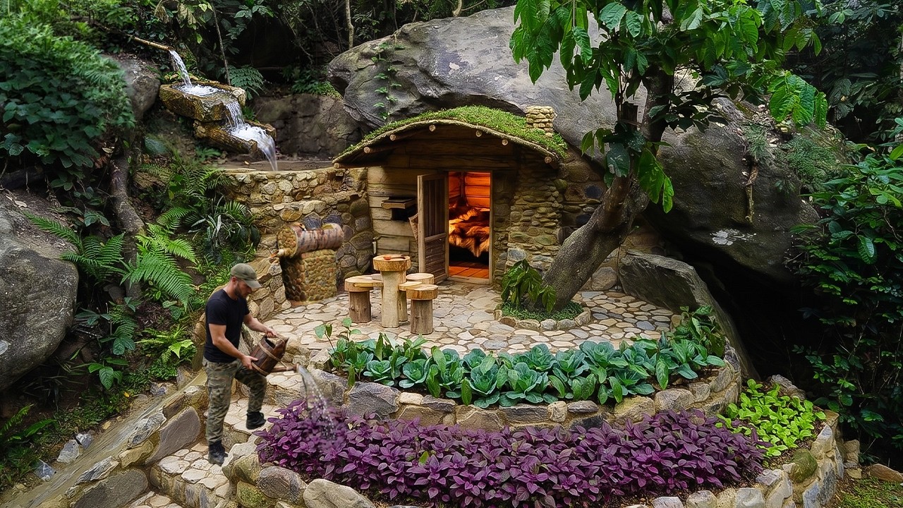 I Built a Complete House Hidden Beneath a Giant Rock in 60 Days