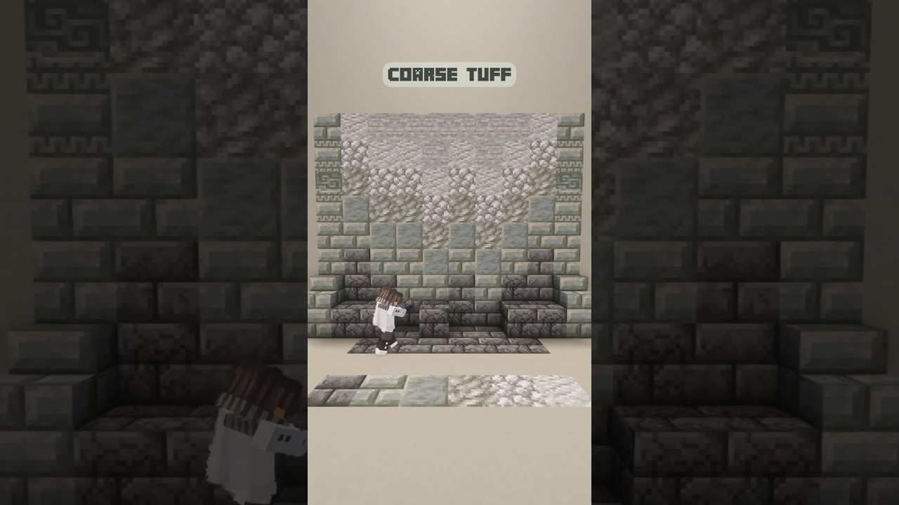 Block Palette: Deepslate Bricks, Tuff Brick, Polished Tuff, Tuff, Cobblestone, Andesite, Stone.