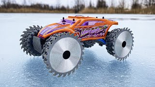 EXPERIMENT : Mega Saws Instead Of Wheels On a Very Fast 60KM/h  Radio-Controlled Car