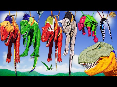 Rare Colorful Skin Carnivores Battle! Carnotaurus Vs T-REX & Spinosaurus Jurassic World Evolution 2