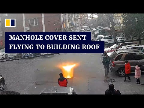 Manhole cover sent flying to building roof after boy sets off firecracker