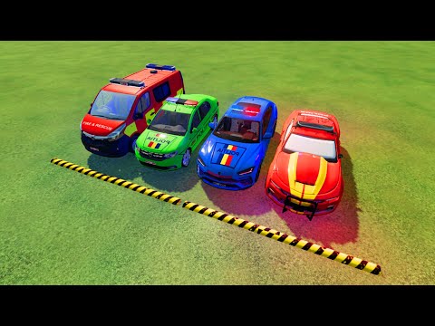 PORSCHE,LAMBORGHINI,DACIA LOGAN POLICE AND FIRE RESCUE TRANSPORTING WITH TRUCK- FS 22