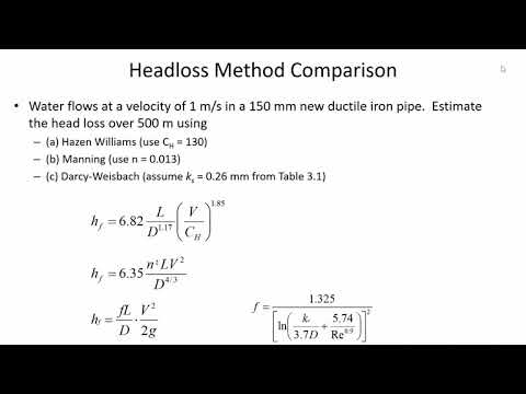 Pipe diameter sizing with a pump, comparing Darcy, Hazen, and Manning equations - CE 331 (1 Feb 2021