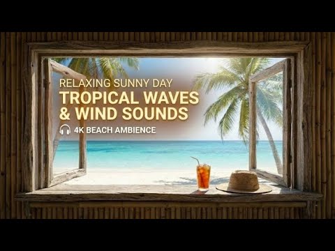 Tropical Beach Window View 🌊 Ocean Waves & Wind Sounds for Sleep, Study & Relaxation (4K)
