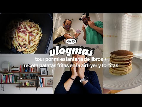 VLOGMAS 16 | Airfryer pancakes and fries recipe + BOOKSHELF TOUR :)